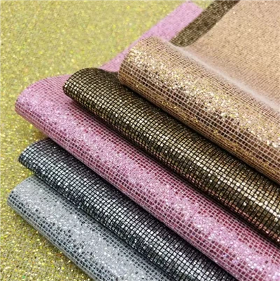 Cuir synthétique brillant à paillettes en polyuréthane avec support en tissu T/C pour chaussures, sacs, nœuds, artisanat